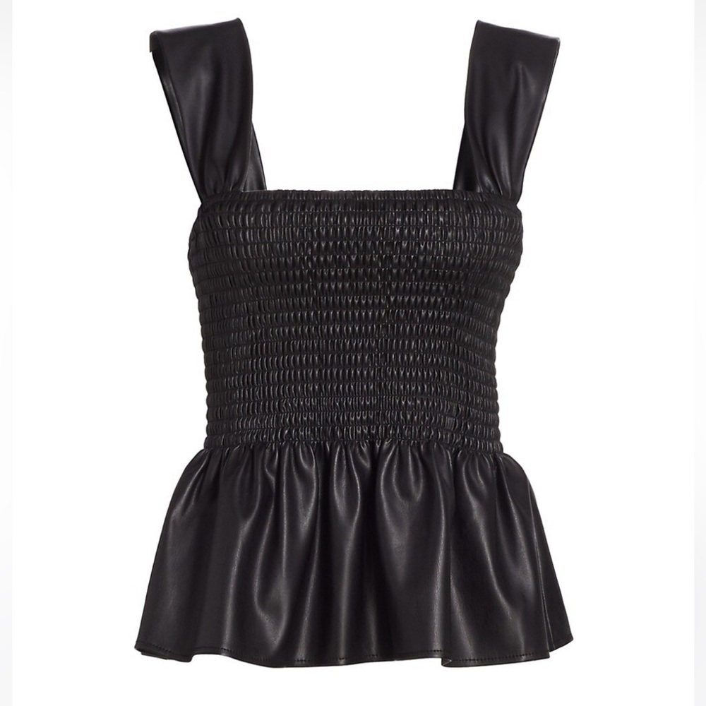 STAUD | Ida Soft Faux Leather Peplum Top Small NWOT $250
